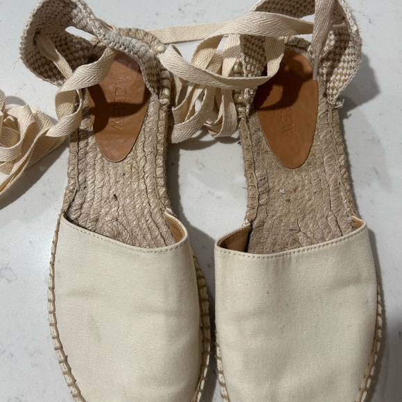 J. Crew Dorsey Lace up Cream Canvas Espadrille Flats - Picture 2 of 12